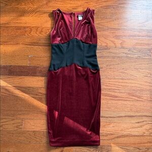 Venus Burgundy and Black Midi Dress